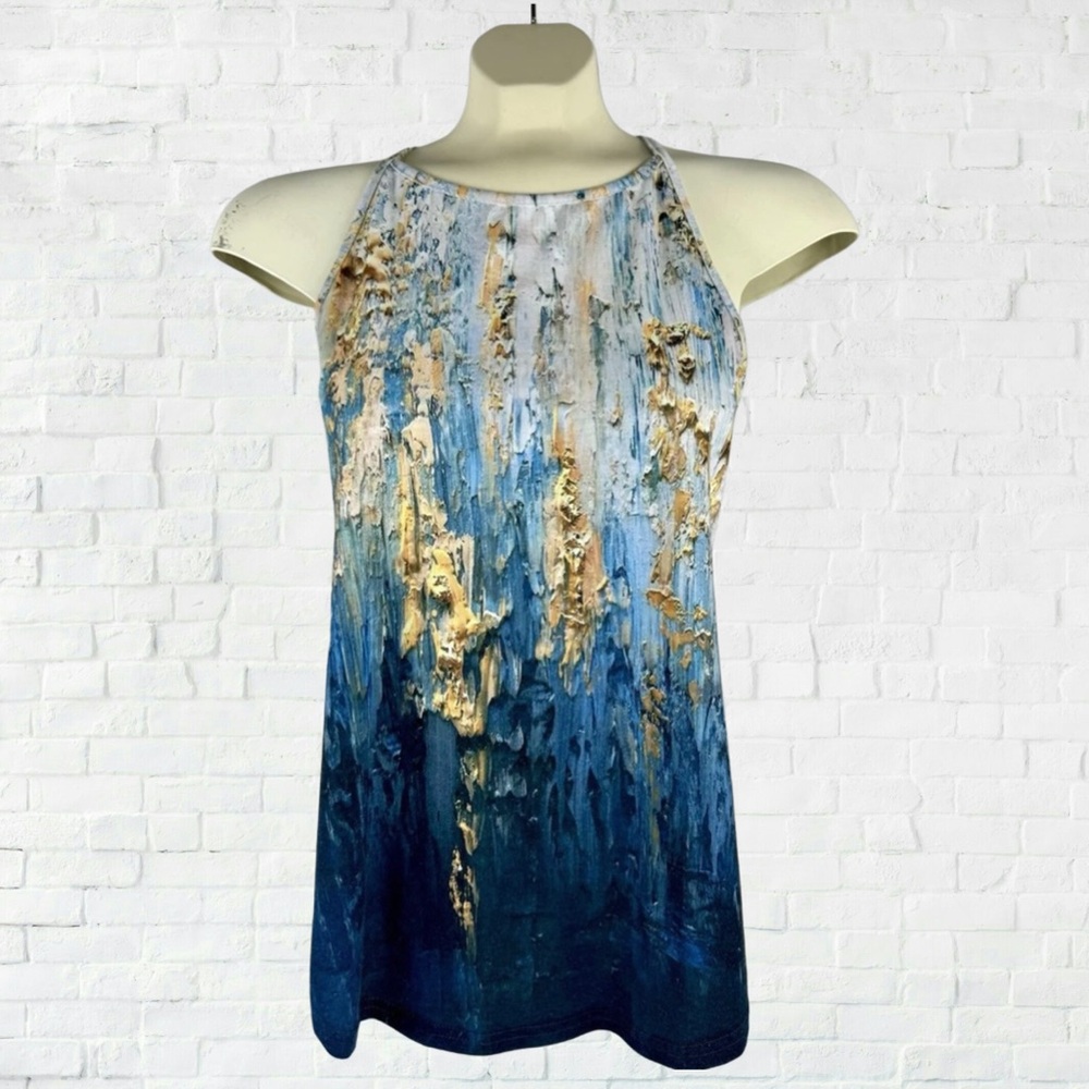 Abstract Blue and Gold Women's Racerback Tank Yoga Dressy